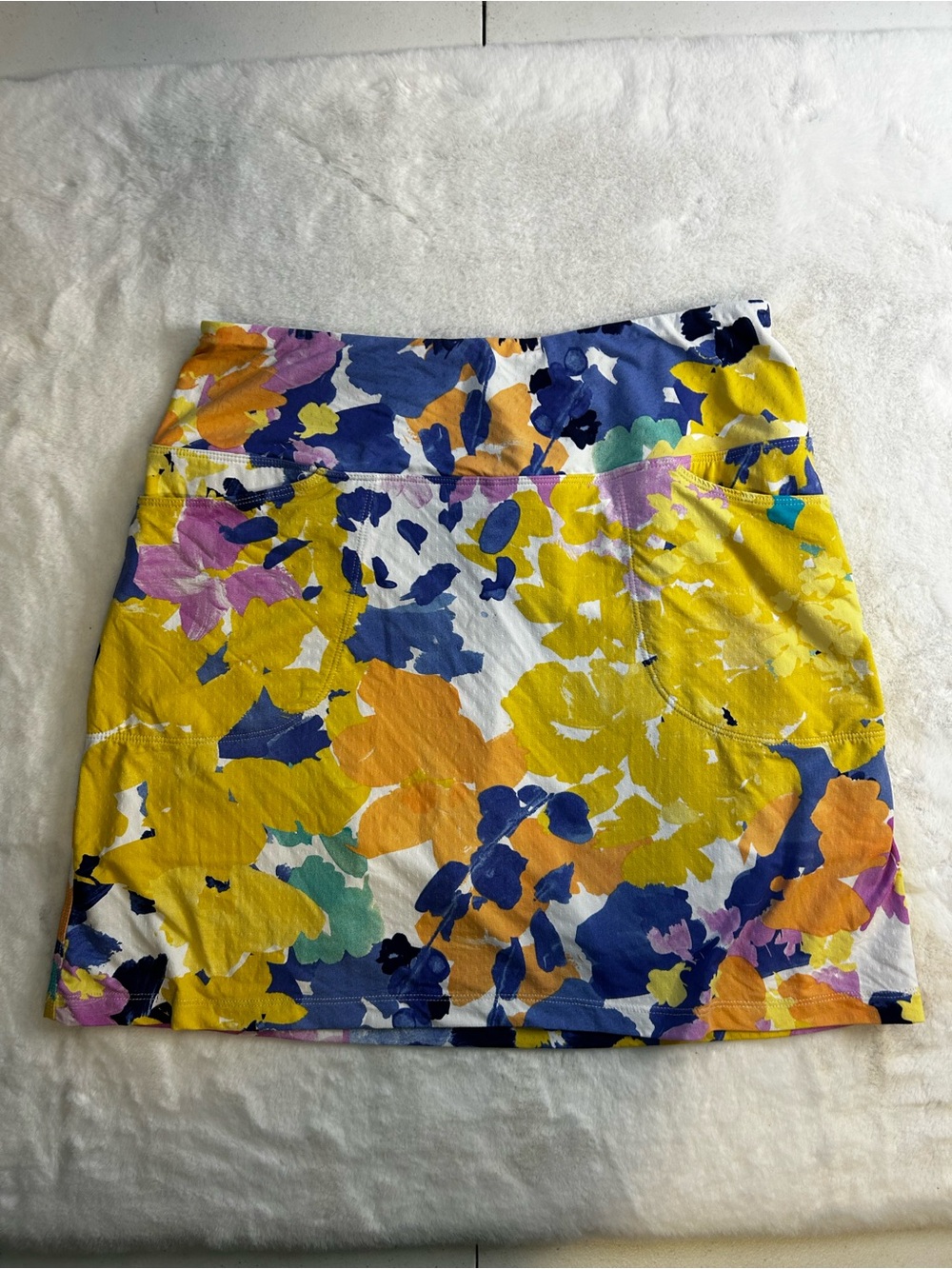 Small Floral Golf Skort Yellow Blue Pull On Athletic Skirt